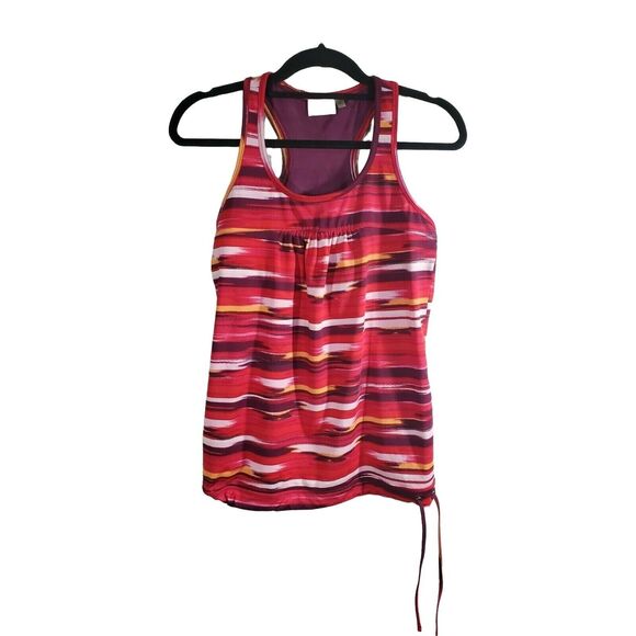 Athleta Tank Size M Womens Red Striped Built In Bra Crew Neck Sleeveless Top - Picture 1 of 6